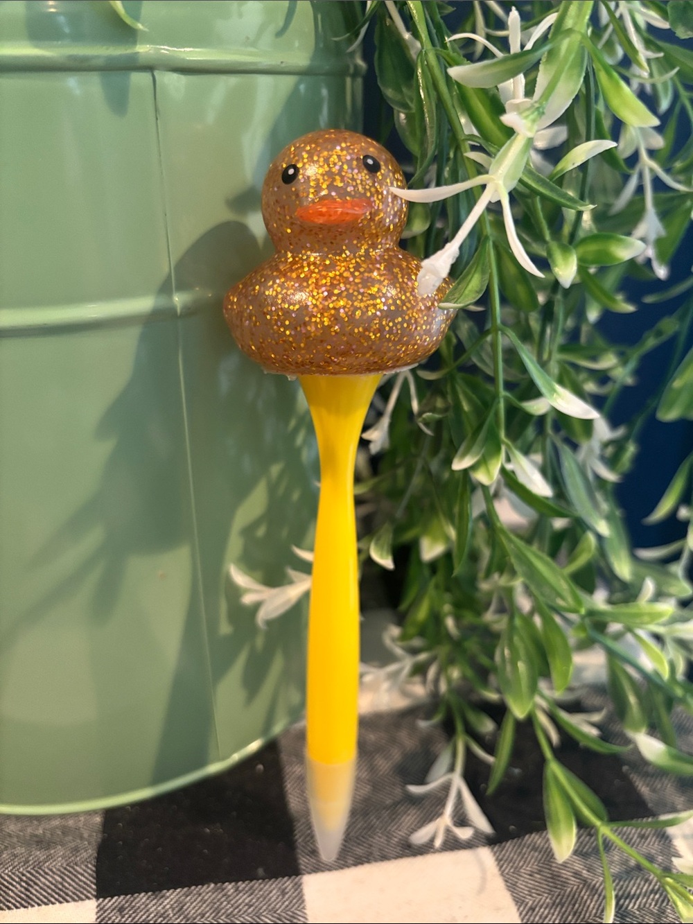 Glitter Duck Bird Pen- Yellow